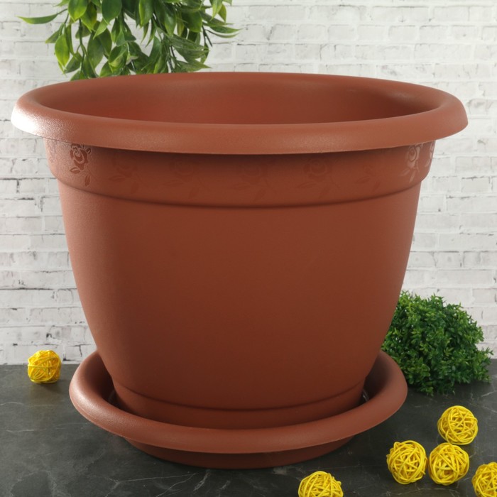 Горшок для цветов d=34 см "Борнео" 12,7 л, с подставкой, цвет терракотовый