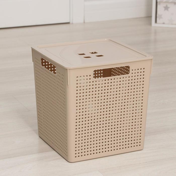 Коробка для хранения «Лофт», 23 л, квадратная, с крышкой, цвет латте