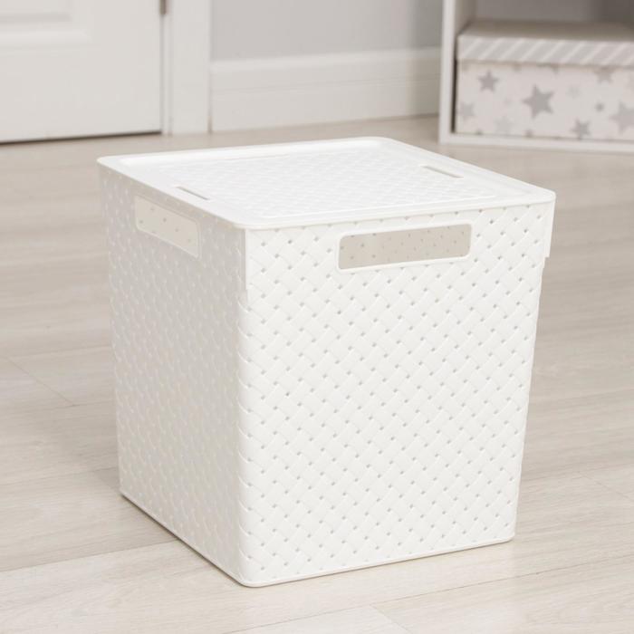 Коробка для хранения «Береста», 23 л, квадратная, с крышкой, цвет белый