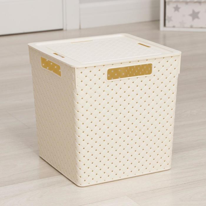 Коробка для хранения «Береста», 23 л, квадратная, с крышкой, цвет слоновая кость