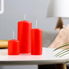 Свеча - цилиндр, набор 3 шт, красная (4х5 см, 4х9 см, 5х11,5 см)
