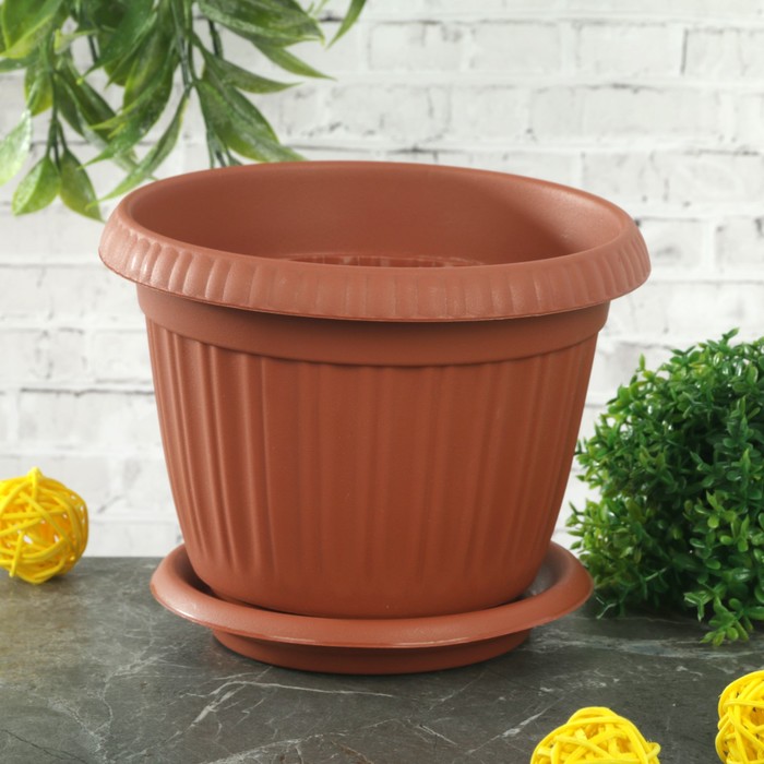 Горшок для цветов с поддоном d=13 см "Таити", цвет терракотовый