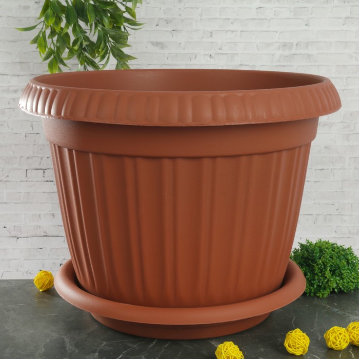 Горшок для цветов d=42 см "Таити" с подставкой, цвет терракотовый