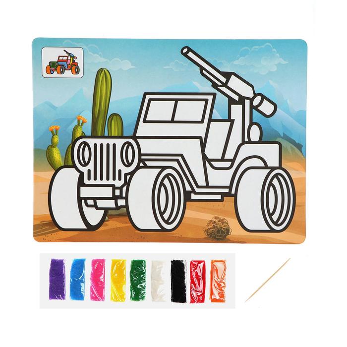 Фреска с цветным основанием Машина с пулеметом 9 цветов песка по 2 г