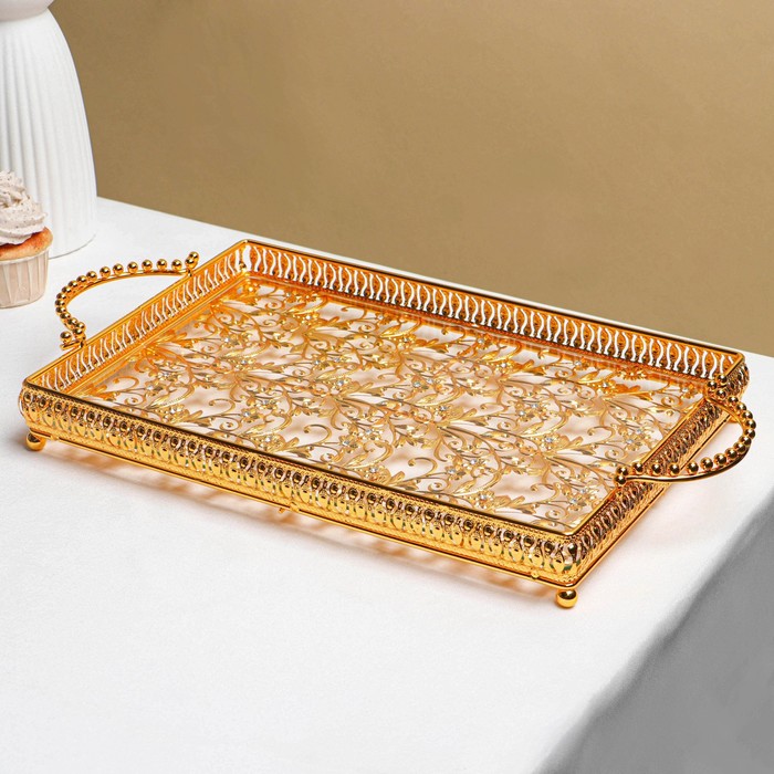 Подставка для десертов прямоугольная «Букет», 47×25×5 см, цвет золотой цена и фото