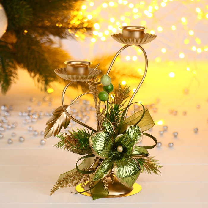 Подсвечник на две свечи "Золотое сердце" цветок