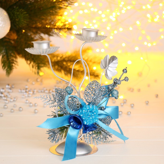 Подсвечник на две свечи "Голубая лента"