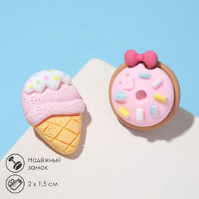 Серьги пластик 'Вкусности' пончик с мороженым, цвет бело-розовый Ош