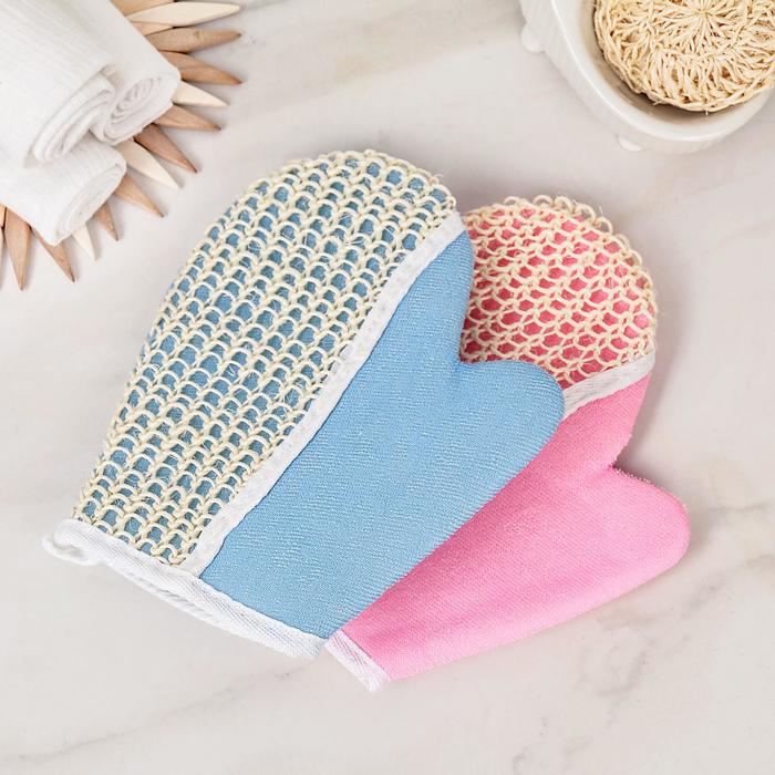 Мочалка-варежка комбинированная "Банька", цвета МИКС