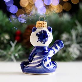

Новогодняя игрушка "Тигренок", 9 см, гжель, фарфор