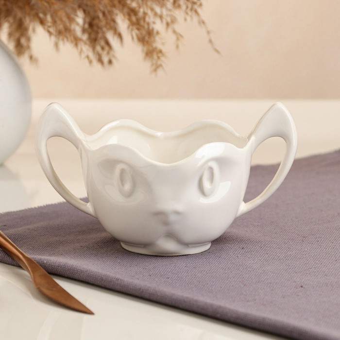 фото Кружка "кот", белая, 0.3 л керамика ручной работы
