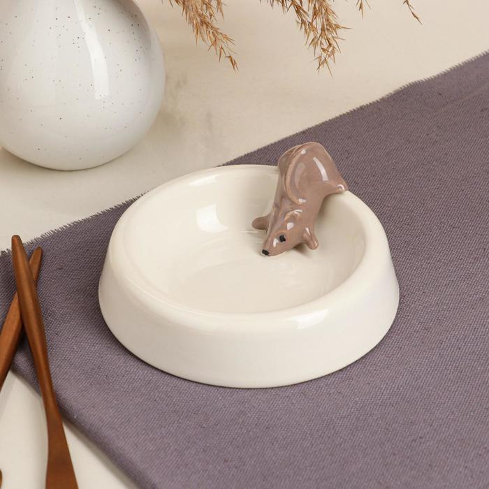 фото Миска "серая мышка", белая, керамика, 0.2 л керамика ручной работы