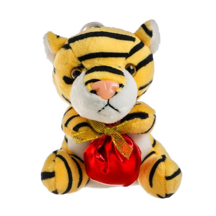 Мягкая игрушка Тигр с подарком, 11 см, на присоске, цвета МИКС