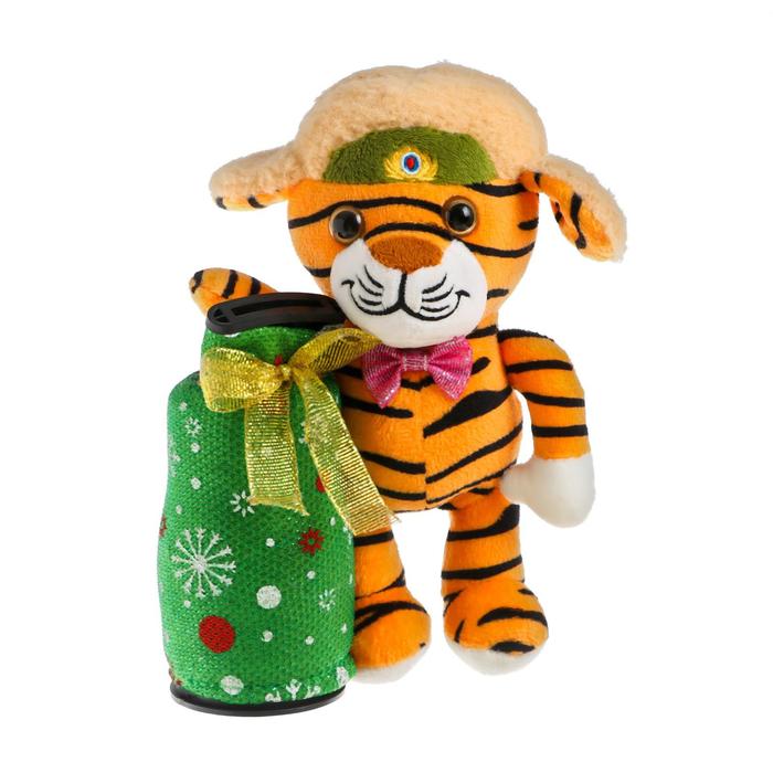 Мягкая игрушка-копилка Тигр в шапке, 20 см, цвета МИКС