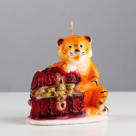 

Свеча новогодняя декоративная "Тигр с сундуком денег", 9,5х9,5 см