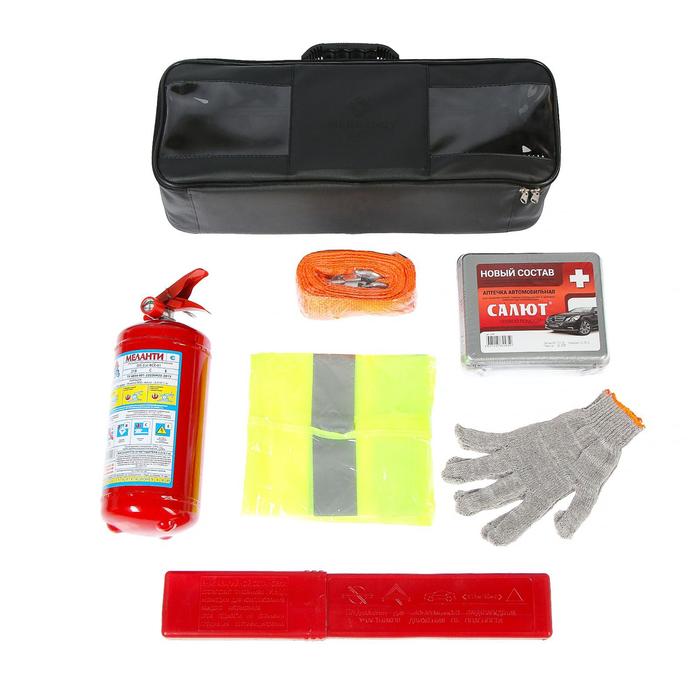 фото Набор автомобилиста emergency kit 6 сумка из кожзаменителя, аптечка,оп-2, знак, перчатки топавто