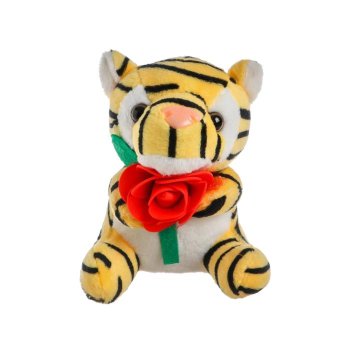 Мягкая игрушка Тигр с розой, на присоске, цвета МИКС