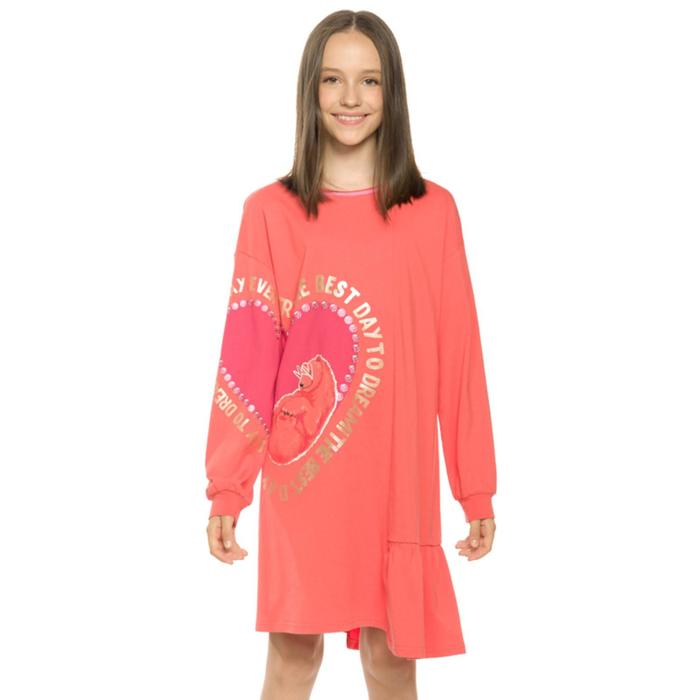 Платье для девочек, рост 140 см, цвет коралловый