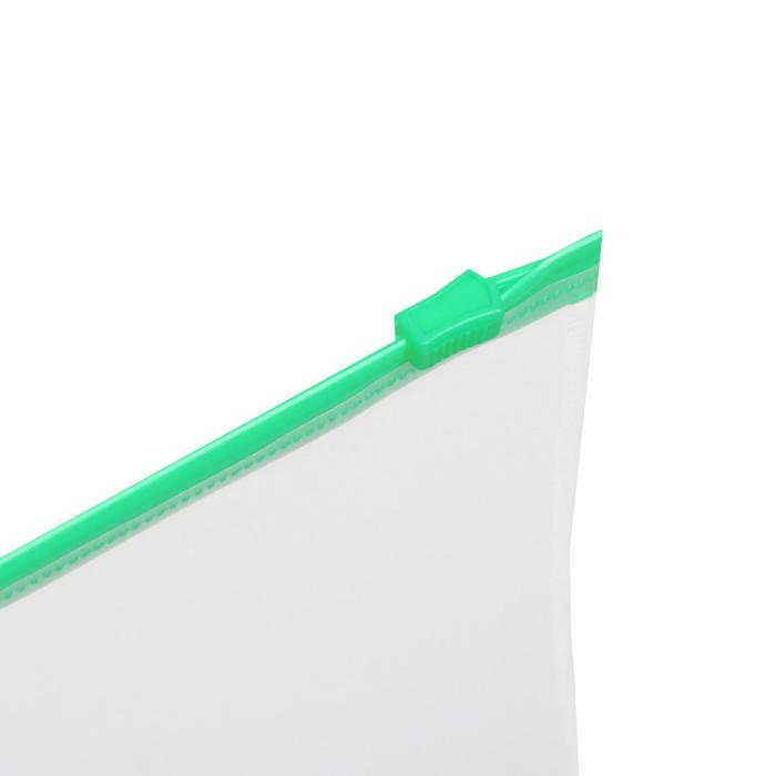 Папка-конверт на ZIP-молнии A4 150 мкм, Calligrata, прозрачная, зелёная молния
