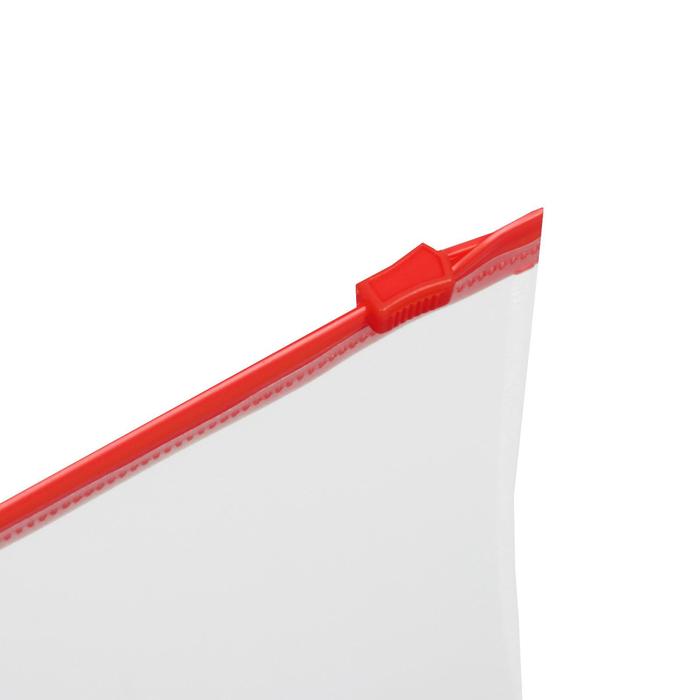 Папка-конверт на ZIP-молнии A4 150 мкм, Calligrata, прозрачная, красная молния