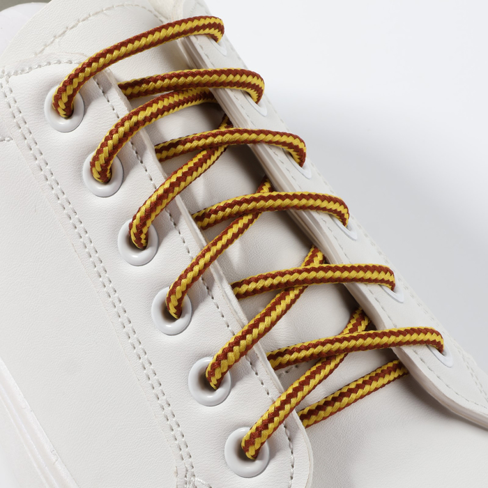 фото Шнурки для обуви, пара, круглые, d = 5 мм, 110 см, цвет коричневый/жёлтый onlitop