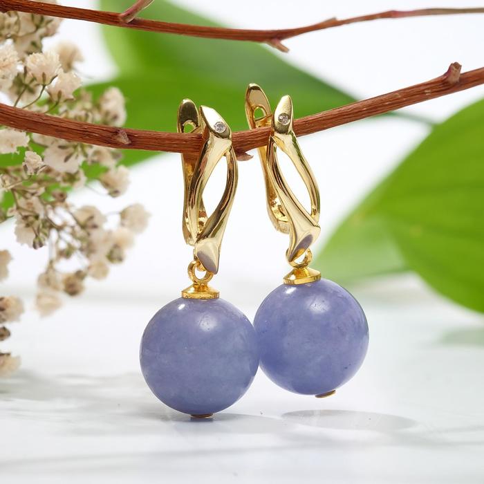 

Серьги родированные шар №13 "Агат голубой" классика, цвет голубой в золоте