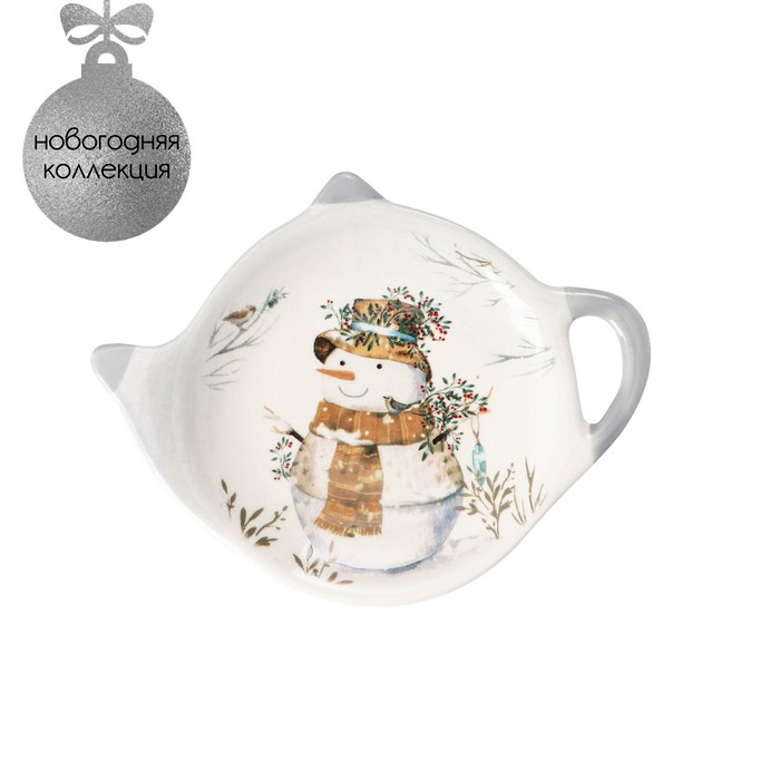 Подставка под чайный пакетик Доляна «Рождественский снеговик», 12×8,4 см, цвет белый подставка под чайный пакетик доляна лесная сказка 12×9×1 5 см цвет белый