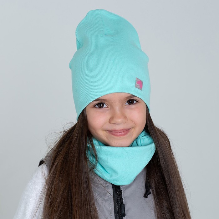 Комплект (шапка, снуд) для девочки, цвет мята, размер 50-54