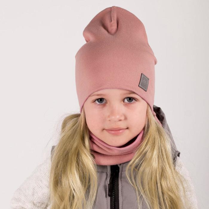 фото Комплект (шапка,снуд) для девочки, цвет пудра, размер 50-54 hoh loon