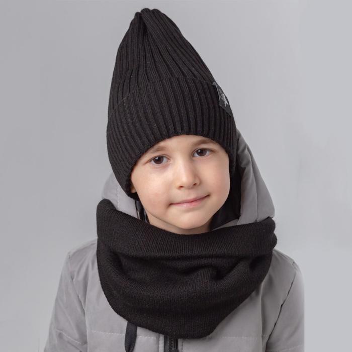 фото Комплект (шапка,снуд) детский, цвет черный, размер 52-56 hoh loon