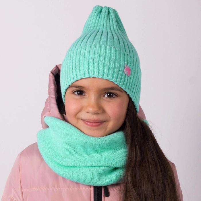 фото Комплект (шапка,снуд) для девочк, цвет мята, размер 52-56 hoh loon