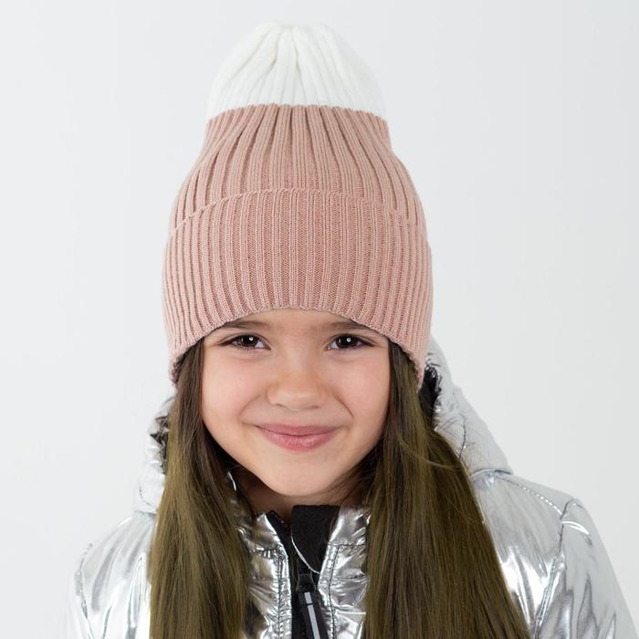 фото Комплект (шапка,снуд) для девочки, цвет пудра/молочный, размер 48-52 hoh loon
