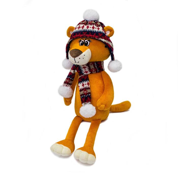 фото Мягкая игрушка «тигрица черри в шапке и шарфике с помпонами», 25 см kult of toys