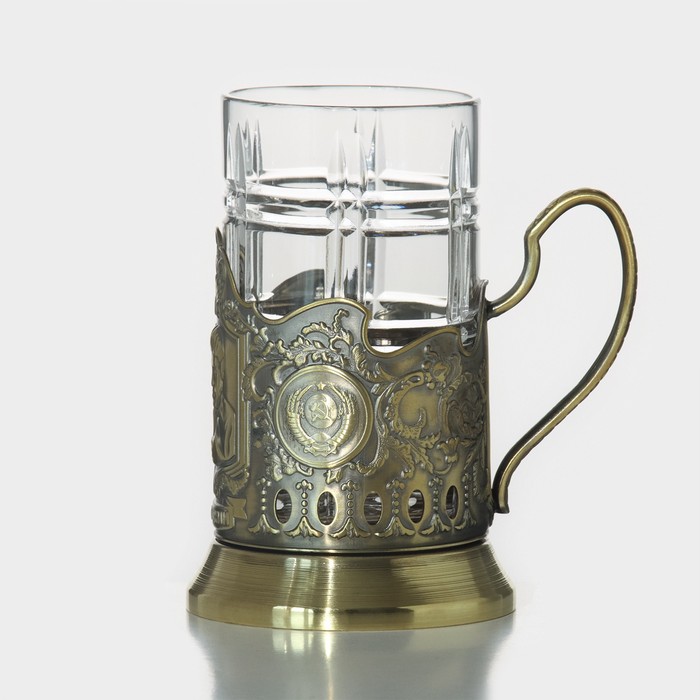 Набор для чая «Высоцкий», 2 предмета: подстаканник, стакан, латунь набор для чая 3 предмета лучший папа позолочение карт коробка