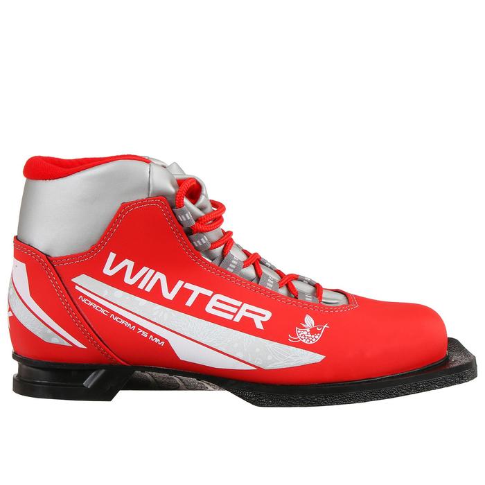 фото Ботинки лыжные женские trek winter 1 nn75, цвет красный, лого серебро, размер 30