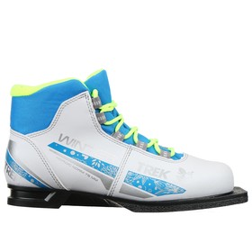 Ботинки лыжные женские TREK Winter 3, NN75, искусственная кожа, цвет белый/голубой/лайм-неон, лого серебристый, размер 30 Ош