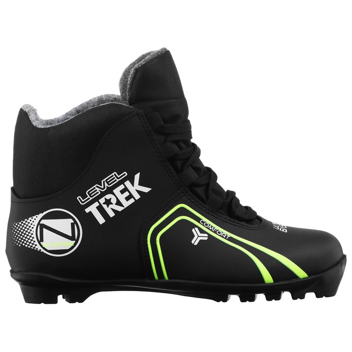 Ботинки лыжные TREK Level 1, NNN, искусственная кожа, цвет чёрный/лайм-неон, лого белый, размер 38