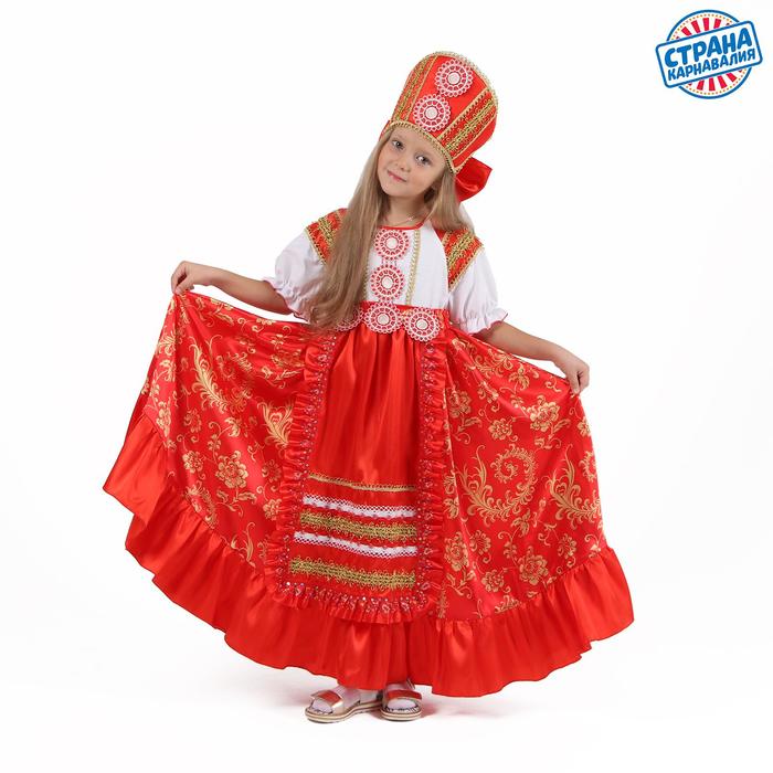 фото Карнавальный костюм «кадриль красная», платье, кокошник, р. 28, рост 98-104 см страна карнавалия