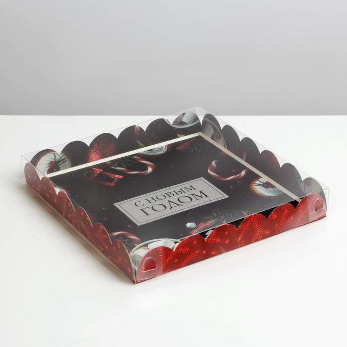 коробка для кондитерских изделий с pvc крышкой счастье в каждом дне 21 × 21 × 3 см Коробка для кондитерских изделий с PVC крышкой «Red», 21 × 21× 3 см