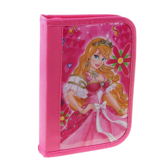Пенал 1 секция 130*200 мм с наполнением, глянцевый "Принцесса" (11 предметов)