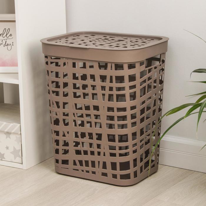 фото Корзина для белья с крышкой «хаос», 55 л, 44×36×52 см, цвет французский серый