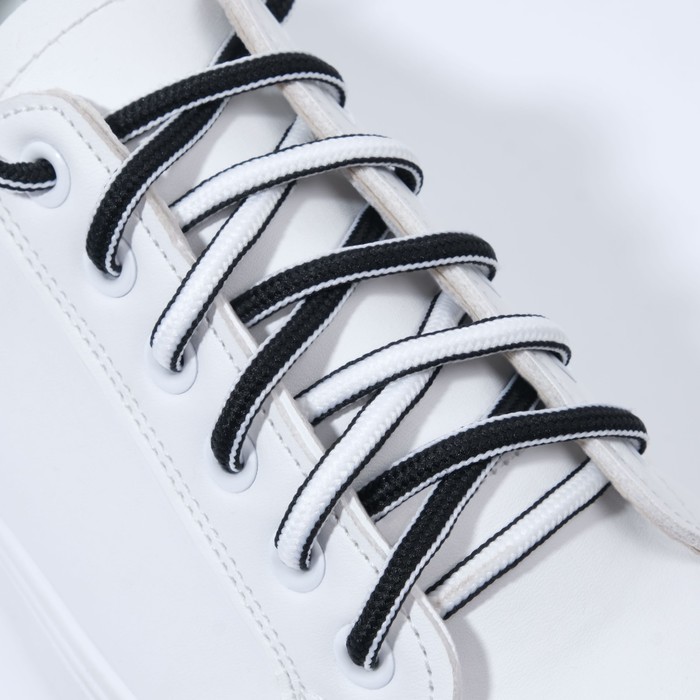 фото Шнурки для обуви, пара, круглые, d = 5 мм, 90 см, цвет чёрный/белый onlitop