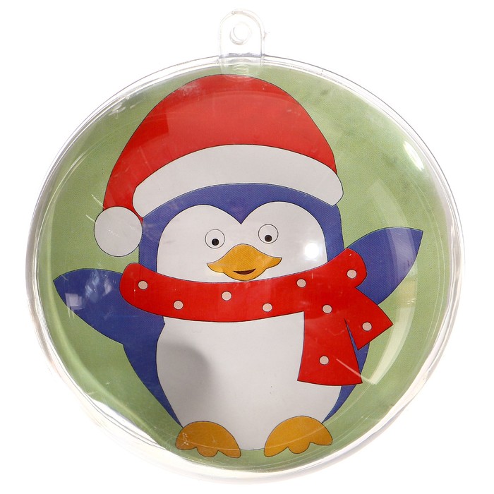 Ёлочное украшение под раскраску «Пингвин» диаметр: 8 см; 2 шт., краски 6 цв по 2 мл, кисть