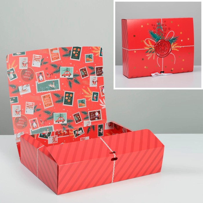 коробка складная новогодняя почта Коробка складная двухсторонняя «Почта новогодняя», 31 × 24,5 × 9 см