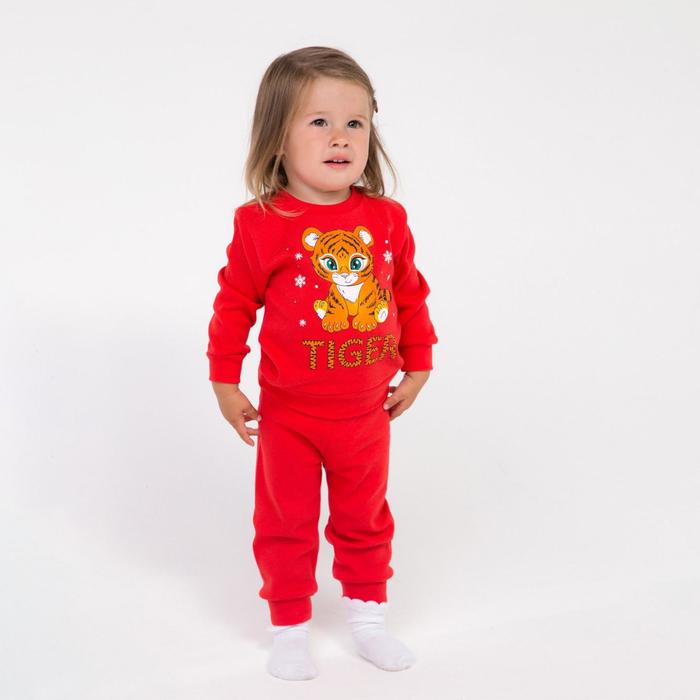 Пижама детская, цвет красный, принт тигр, рост 104 см