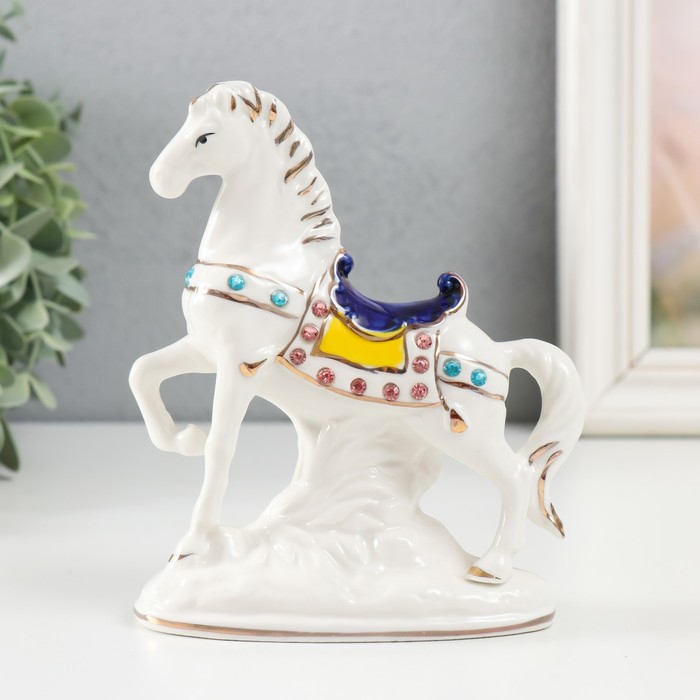 Сувенир керамика Конь с попоной стразы 15 см