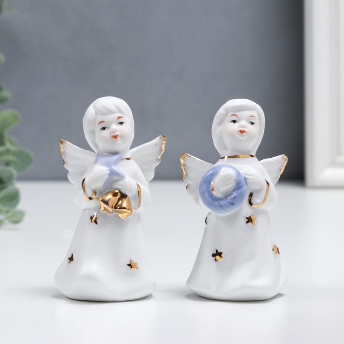 Сувенир керамика "Ангелок в белом с золотыми звёздами - рождество" МИКС 10 см