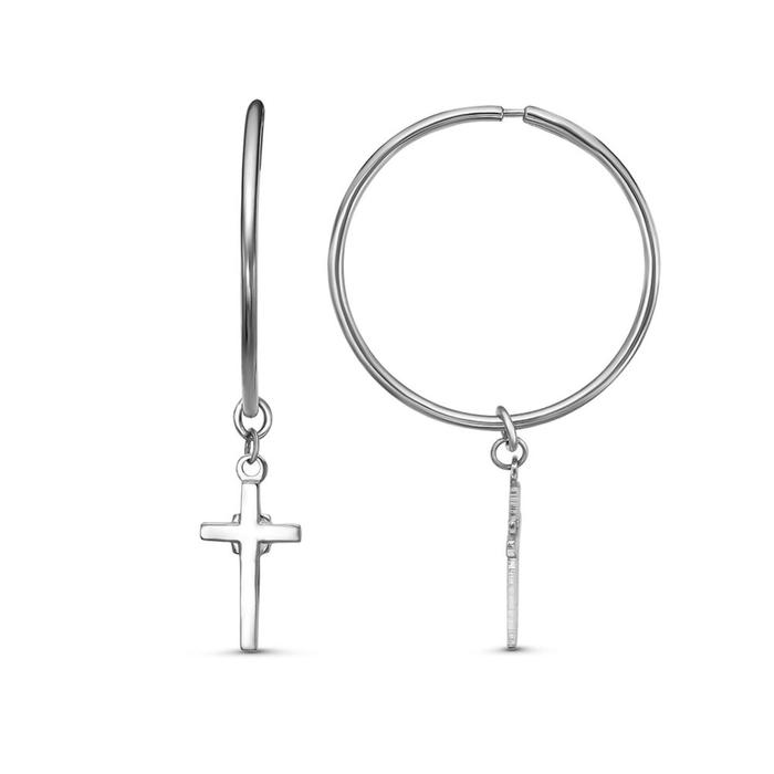 Серьги-кольца «Крестик», d=2,5 см, посеребрение серьги кольца крученые d 3 2см лоза посеребрение