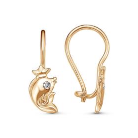 

Серьги детские "Дельфин", розовое золочение, цвет белый