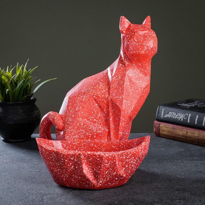 фото Подставка универсальная "кот полигональный" красный, 29х23х20см хорошие сувениры